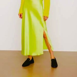 NWT Vince LIME Side Slit Satin Slip Skirt in Serpentine